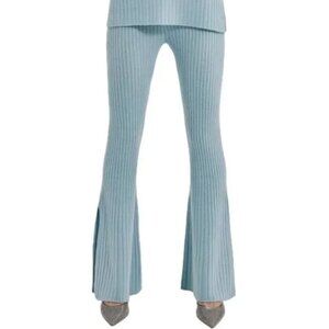 FLAW Something Navy Wool Cashmere Ribbed Knitted Flare Sweater Pants XS Blue